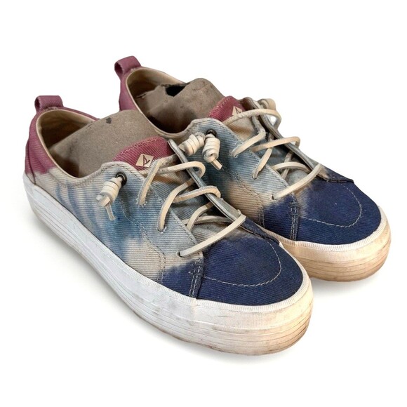 SPERRY Sneakers Women’s Size 8 US Vibes THICK SOLE OCEAN SHORE TIE DYE Blue Pink - Picture 1 of 14